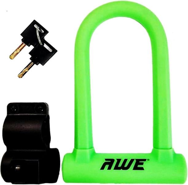 Awe Silicone Hardened Steel 130mm x 210mm Bike/Bicycle Shackle U Lock with Keys