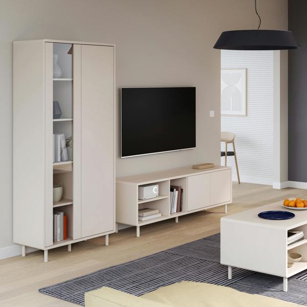 Furniture To Go Playly Tall Storage Cabinet with Door and Concealed Open Shelving in Sand