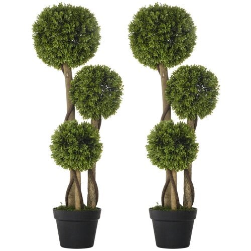 Wyld Haus Sassafa Set Of 2 Light Green Artificial Boxwood Ball Topiary Trees In Pots H8 90cm