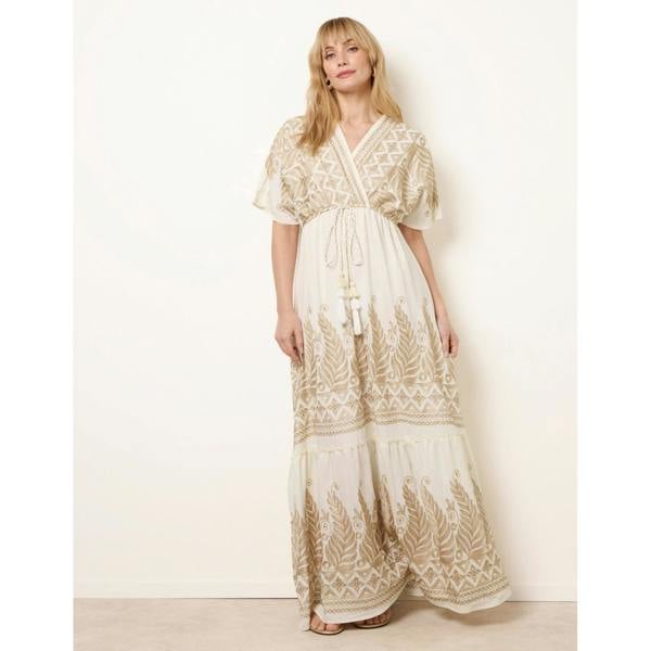 Blue Vanilla Metallic Embroidered Maxi Dress