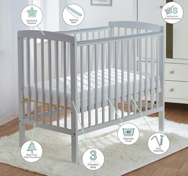 Kinder Valley Sydney Compact Cot Grey With Kinder Flow Mattress