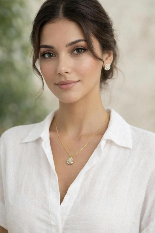 SVNX Diamante Halo Necklace & Earrings Set in Gold with Gift Box