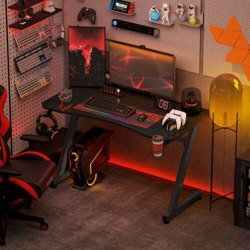Wyld Haus Hanaba 120cm Steel Frame Black Gaming Desk With Cup Holder Headphone Hook And Cable Management