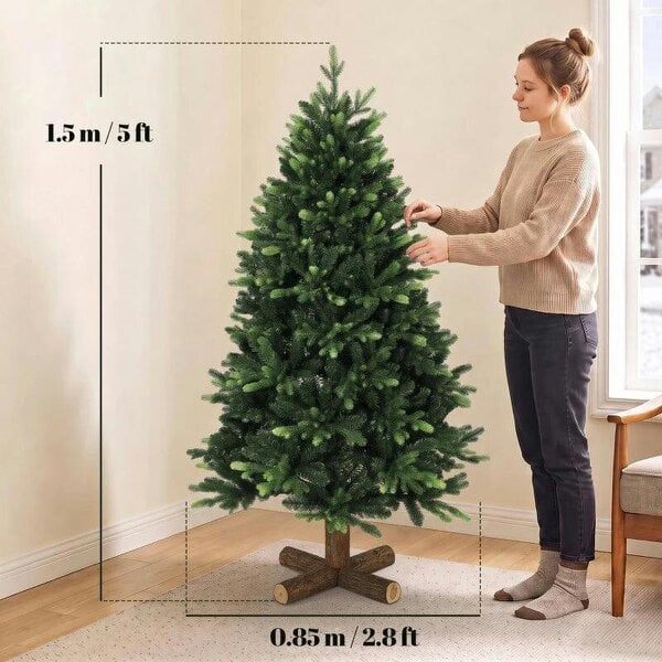 Bobobiy Artificial Christmas Tree, Hinged Xmas Tree with 1620 PE & PVC Branch Tips, 5ft, Green