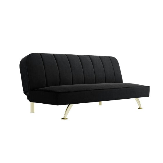 Wyld Haus Malahide Upholstered Black Velvet Tufted Sofa Bed Gold Metal Legs - Single