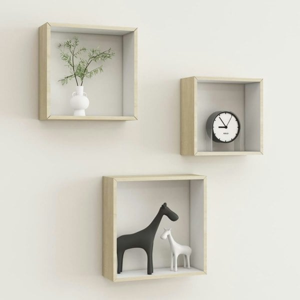 Berkfield Wall Cube Shelves 3 pcs White and Sonoma Oak