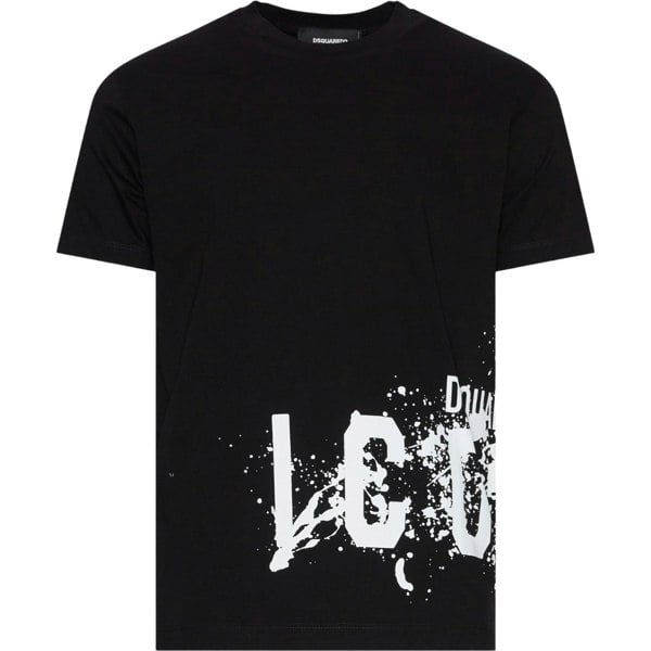 Dsquared2 Cool Fit Large Icon Paint Splatter Logo Black T-Shirt S