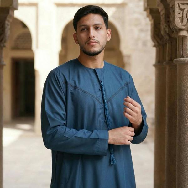 TT-008 - Men's Emirati Omani Arab Tassel Thobe - Blue - Thobez - 2