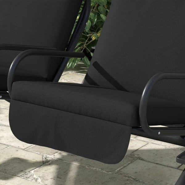 Two-Seat Garden Swing Chair, with Protective Canopy - Black