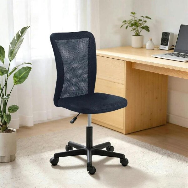 Bobobiy Computer Desk Chair, Mesh Office Chair with Adjustable Height and Swivel Wheels, Armless Study Chair, Dark Grey