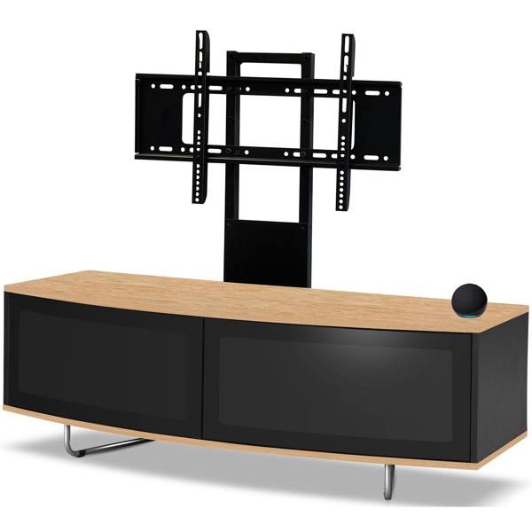 Homeology Caru Black Oak Beam-Thru Remote Friendly Super-Contemporary D Shape Design 32"-65" LED/OLED/LCD TV Cabinet with Mounting Arm