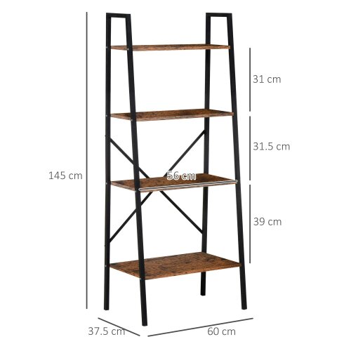 Wyld Haus Tanile Metal And Wood Rustic Brown And Black 4 Tier Ladder Bookshelf