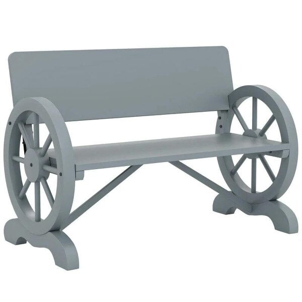 Fir Wood 2-Seater Outdoor Garden Wagon Wheel Bench, Grey