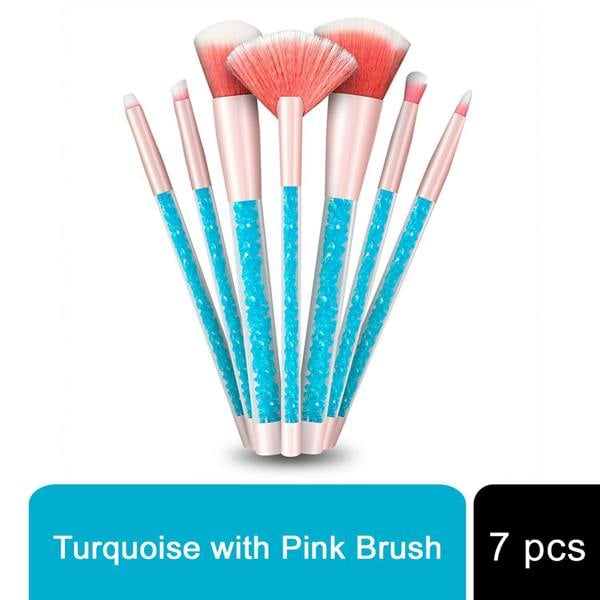 Aquarius Makeup Brush Set 7 Piece Turquoise Liquid Glitter Handle Beauty Tool Kit