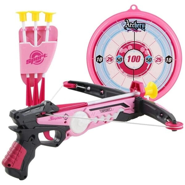 deAO Toys Toy Crossbow Set with Target Suction Cup Arrows and Target Board Great Indoor and Outdoor Target Games for Kids (Pink) - Pink - Toy Archery Set