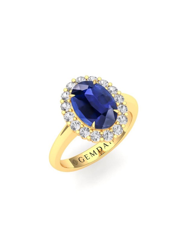 Gemdaia Royal Blue Sapphire & Diamond Halo Ring