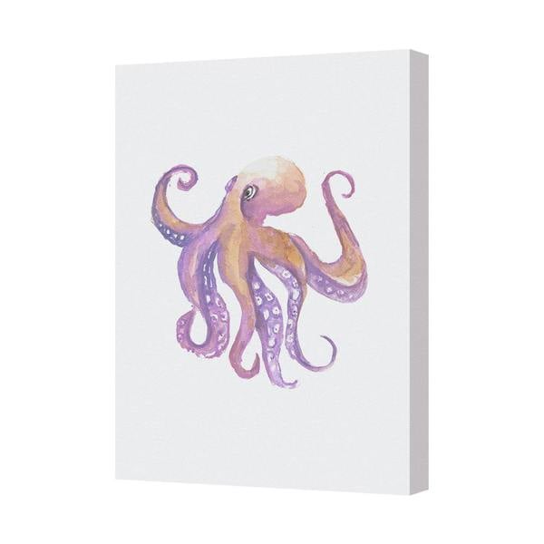 Benjamin Tate Design Watercolor Octopus Canvas Wall Art Print Purple Pink Ocean Decor
