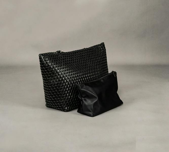 RIMINI Vegan Leather Weaving Shopping Bag 'Betty' - Black