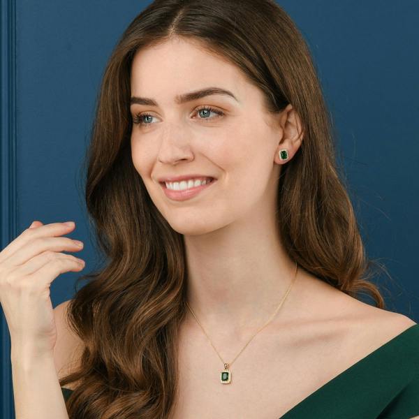 namana Gold Plated 925 Sterling Silver Green Rectangle Halo Pendant Necklace For Women