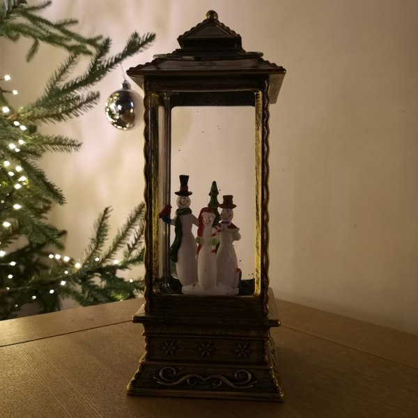 Samuel Alexander 27cm Premier Glitter Water Spinner LED Lantern Christmas Decoration with Snowman Scene