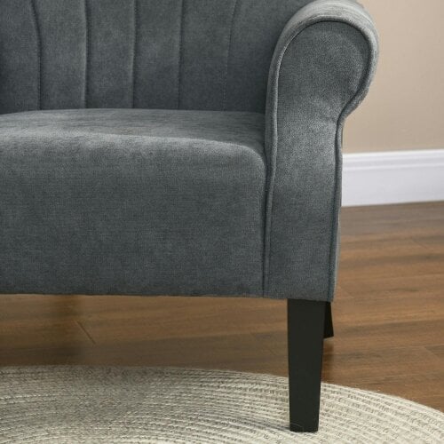 Wyld Haus Suri Mid Century Dark Grey Accent Armchair With Rolled Arms And Wooden Legs