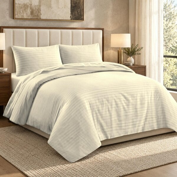 Night Zone 250 Thread Count Stripe Duvet Cover Set – 100% Cotton Hotel Quality Bedding