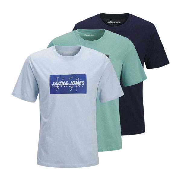Jack And Jones Childrens/Kids Logo T-Shirt (Pack of 3) - Navy/Mint/Blue - 