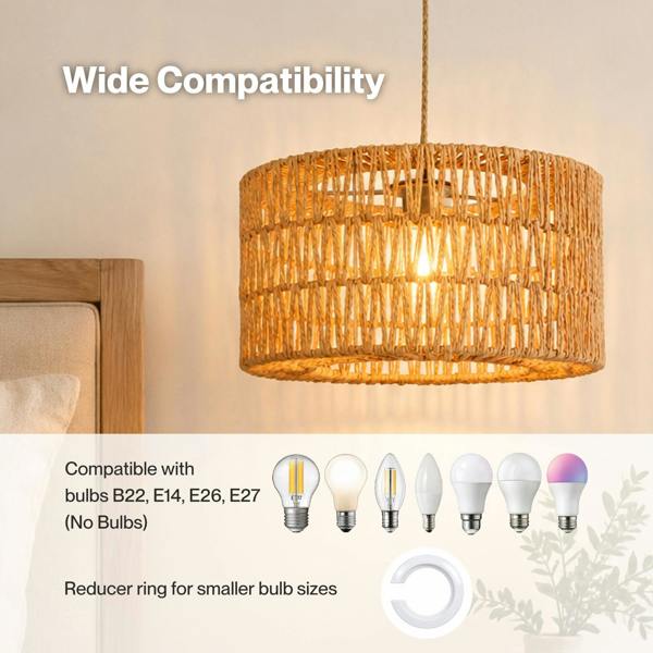 Emitto Lamp Shade Boho Woven Light Shade Durable Easy Fit Living Room Yellow