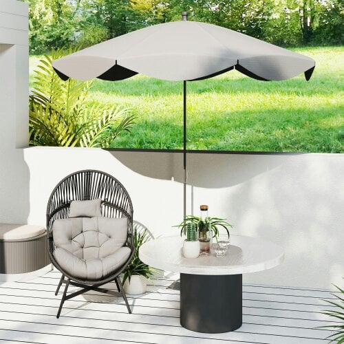 Wyld Haus Rataco Rattan Charcoal Grey Oversized Freestanding Egg Chair With Tufted Cushion And Headrest