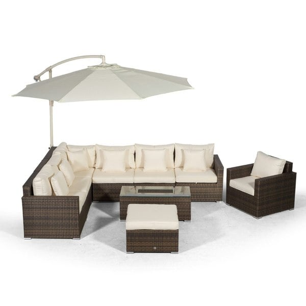 Giardino Havana 7 Seat Rattan Sofa Armchair Set w/ Ice Bucket Table and Ottoman