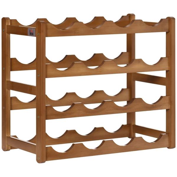 Brown bamboo freestanding wine rack with 4 tiers of curved bottle holders