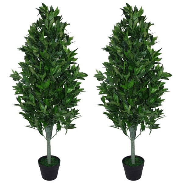 Leaf Pair of 120cm (4ft) Artificial Topiary Bay Trees Pyramid Cones - Extra Large