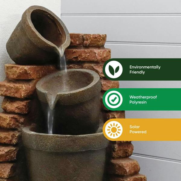 Gardenwize Solar Powered Corner Brick Wall Water Feature with Battery Backup