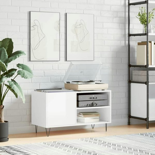 Berkfield Record Cabinet High Gloss White 85x38x48 cm Engineered Wood