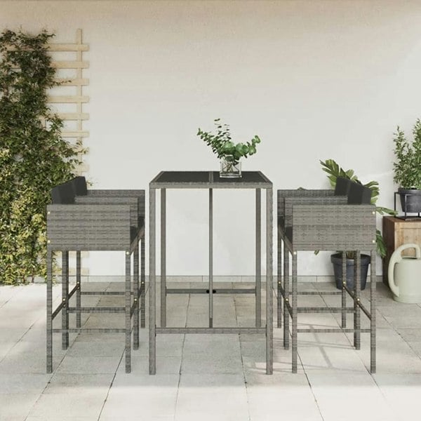 Berkfield 5 Piece Garden Bar Set with Cushions Grey Poly Rattan