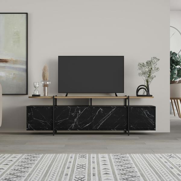 Decortie Hanley Modern TV Unit Multimedia Centre Marble Effect Oak Effect With Storage TV Cabinet 160cm