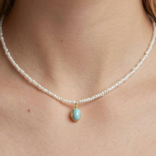Uchi & Soto Shinju Pearl and Larimar Stone Pendant Necklace