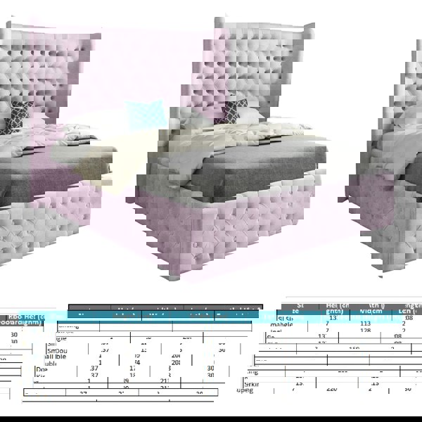 Casa Magna Florence Wide Winged Upholstered Soft Velvet Bed Frame - Pink