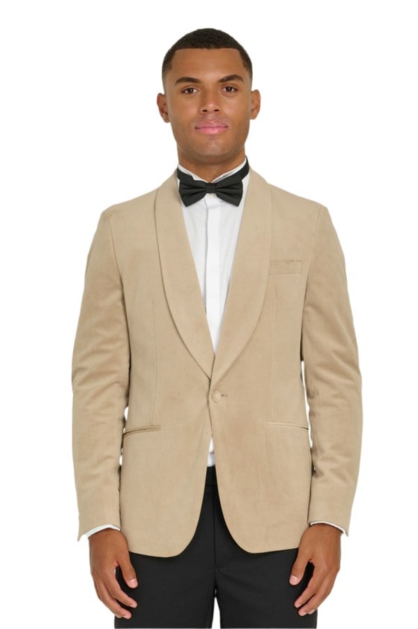 Harry Brown London Leo Velvet Tuxedo Dinner Jacket with Shawl Lapel Detail in Taupe