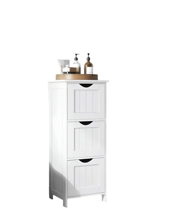 Modcraft 3-Drawer Floor Cabinet – Compact White Storage Unit for Bathroom and Bedroom