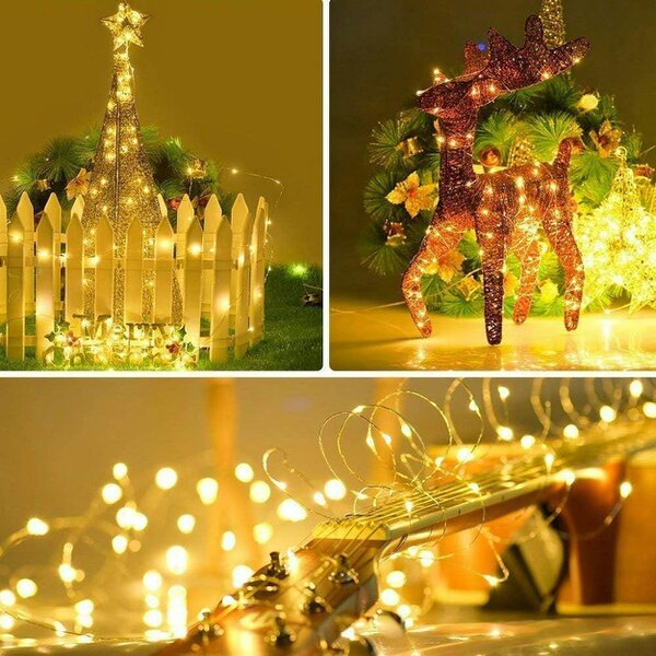 Shatchi 4m 40 LED Fairy String Lights, Silver Copper Wire, Warm White, Battery Operated, Waterproof, 2 Pack