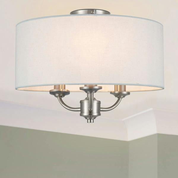 COSYLYTE Winston 3 Light Faux Linen Shade Ceiling Light - Brushed Nickel