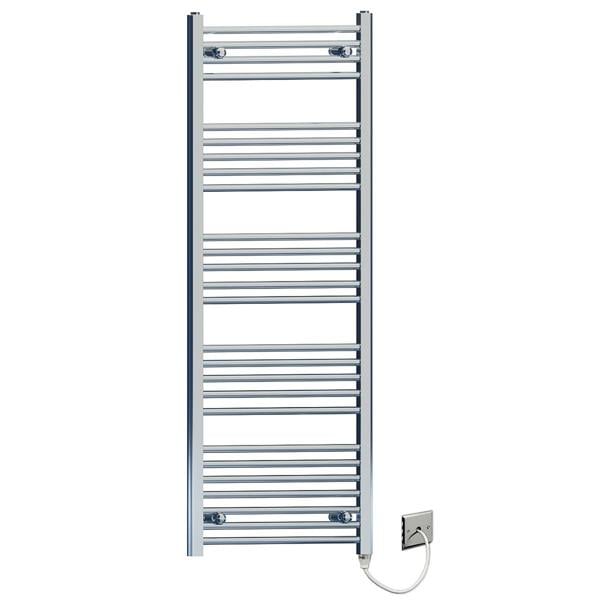 MYHOMEWARE 600 x 1400mm Flat and Curved Chrome Electric Pre-Filled Heated Towel Rail Radiator For Bathroom Designer Standard Element