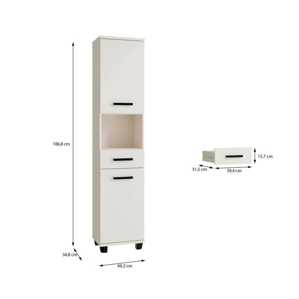 Furniture To Go Veris Tall Narrow Bathroom Cupboard with 2 Doors & 1 Drawer in Sand