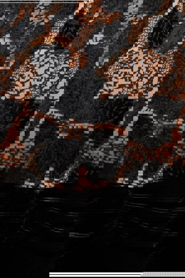 Scalloped Crochet & Velvet Midi Dress - Black DR4652M