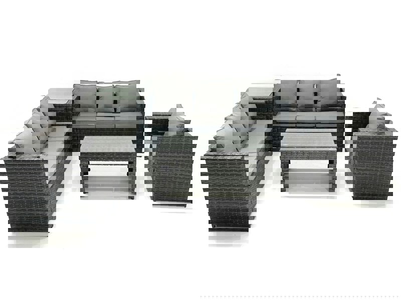 Fimous 7 Seater Rattan Garden Furniture Set Outdoor Lounger Sofa with Coffee Table Armchair Side Table Dark Grey Mixed