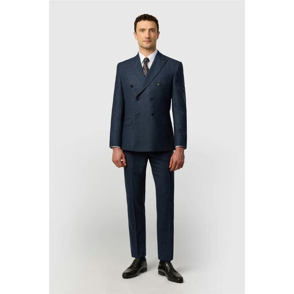 Ted Baker Tailored Fit Navy Prince of Wales Check Double Breasted Jacket