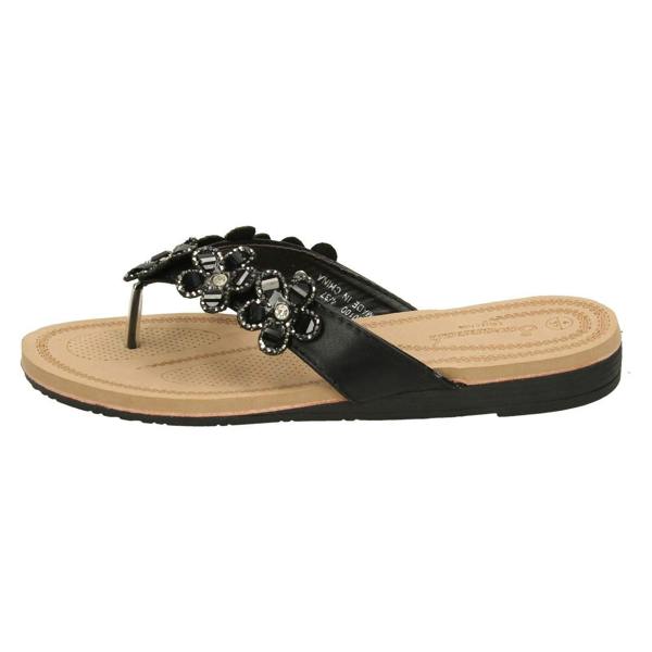 Savannah Ladies Savannah Jewelled Flower Trim Toepost Sandals