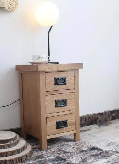 Furniture One Bedside Cabinet, Modern Bedside Table Nightstand with Metal Handles, 3 Drawer Chest of Drawers - Oak