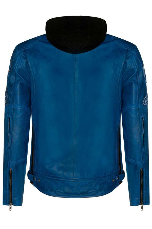 Infinity Leather Mens Racing Hooded Leather Biker Jacket-Detroit
